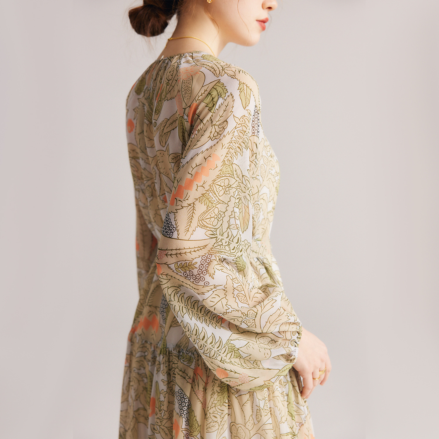 2025 Spring/summer Designer Long Sleeve New Beach Skirt With Clever Printed French Fairy Dress 100% Mulberry Silk Long Skirt