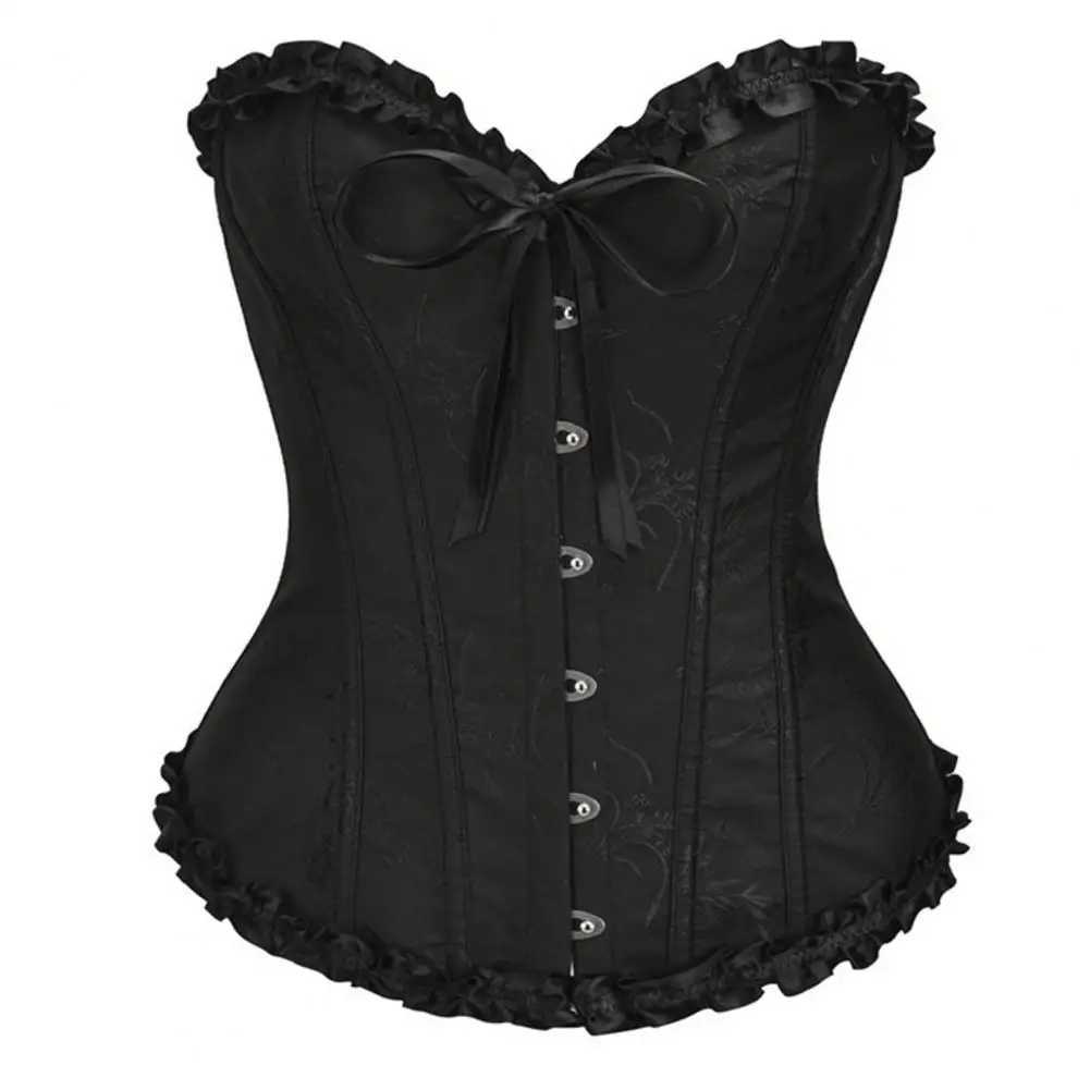 Womens Corset Top Shapewear Waist Cincher Gothic Overbust Strapless Bra Ruffle Trim Lace-up Boned Bustier Tummy Control Corset W250120