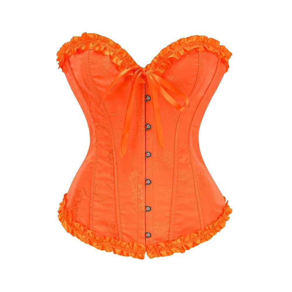 Womens Orange Jacquard Ruffles Trim Sexy Overbust Corset For Women Plus Size Gothic Clothes Slim Waist Body Shaper Bustier XS-2XL W250120