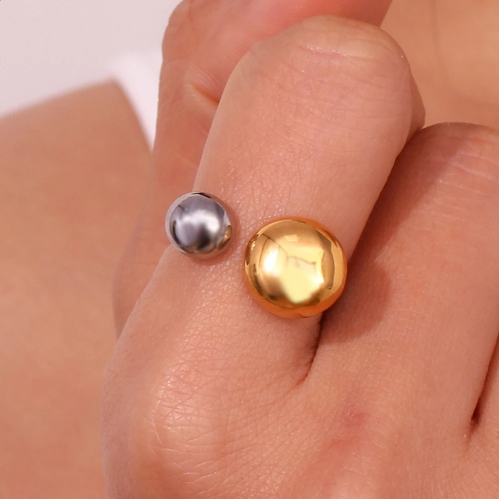 EBbelle 2 Tones Stainless Steel Rings For Women Double Mushroom Glossy Female acero inoxidable joyeria premium 250109