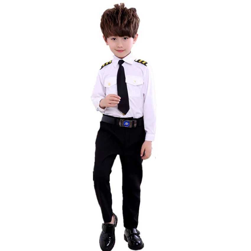 Childrens Day Pilot Uniform Stewardess Cosplay Halloween Costumes for Kids Disguise Girl Boy Captain Aircraft Fancy Clothing W250117