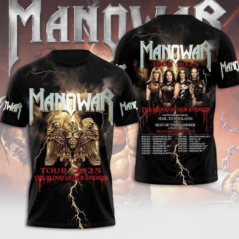 Rock Manowar Band 3D printed T-shirt mens hip-hop short sleeved T-shirt Harajuku O-neck T-shirt top oversized unisex Y2k clothing W250117