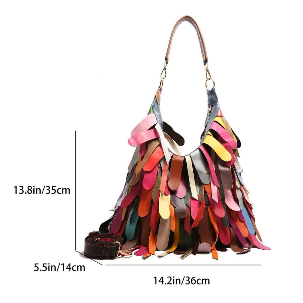 Fashion Tassel Shoulder Europe And America Women Genuine Leather Handbag Ladies Hobos Bag Large Capacity Crossbody Tote