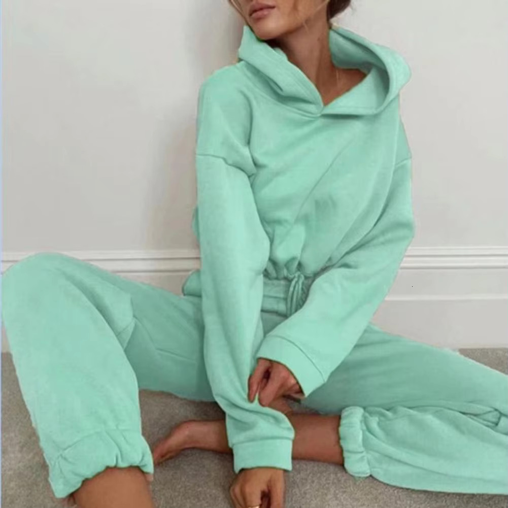 2Pcs/Set Women Tracksuit Sports 2 Pieces Hooded Long Sleeve Cropped Sweatshirt Jogger Pants Set Sweatpants Outfit