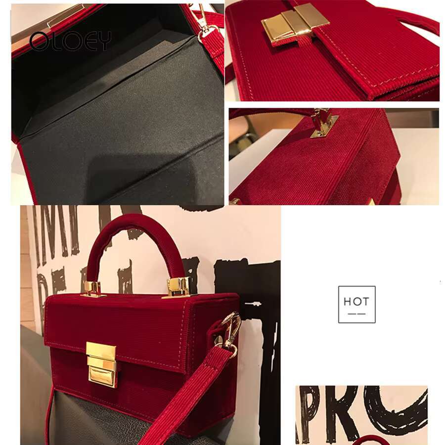 New Classic Handbags Women Bags Designer Corduroy Wine Red Box Quality PU Shoulder Messenger Bag For Bolsa Mujer Sac