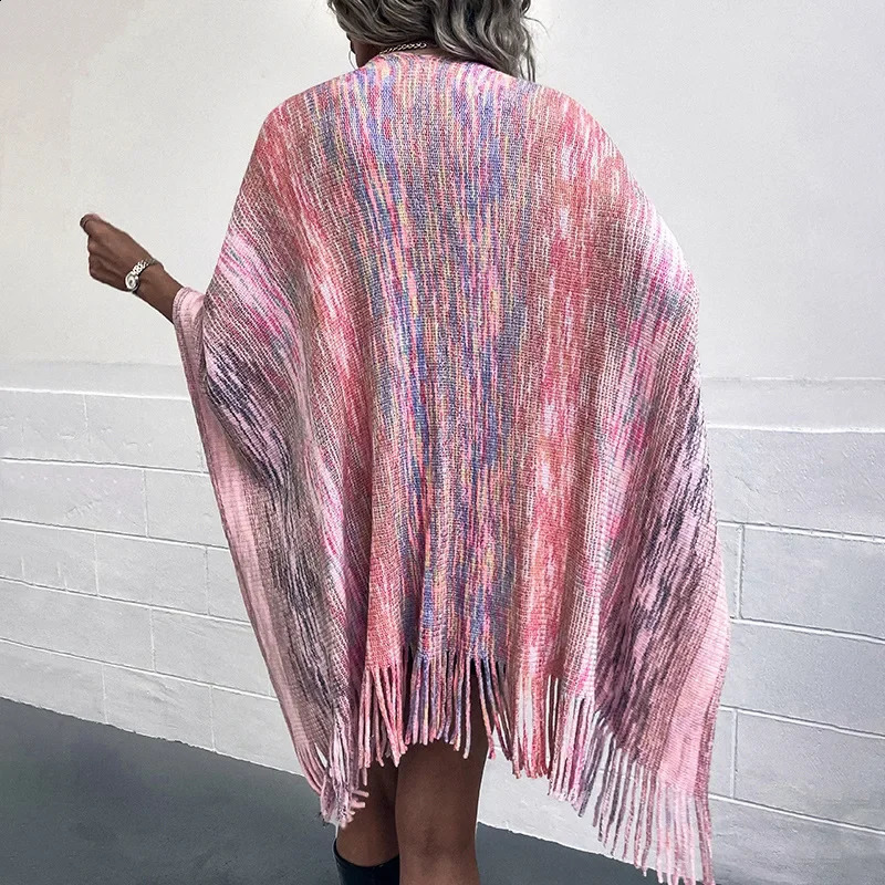Shawl Cardigan Coats Women Sweaters Full Sleeve Tassel Cloak Coat Capes Elegant Splice Open Stitch Ponchos Autumn Winter 250121