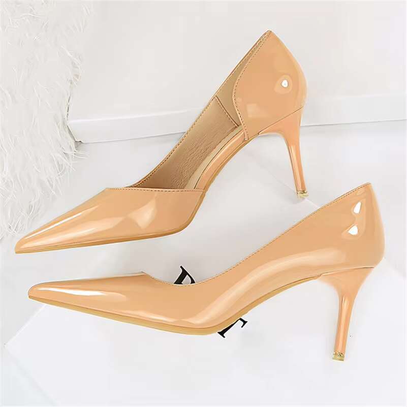 Elegant Women 7.5cm 10.5cm High Nude Pumps Sexy Stiletto Wedding Bridal Scarpins Low Heels Lady Sier Evening Party Shoes