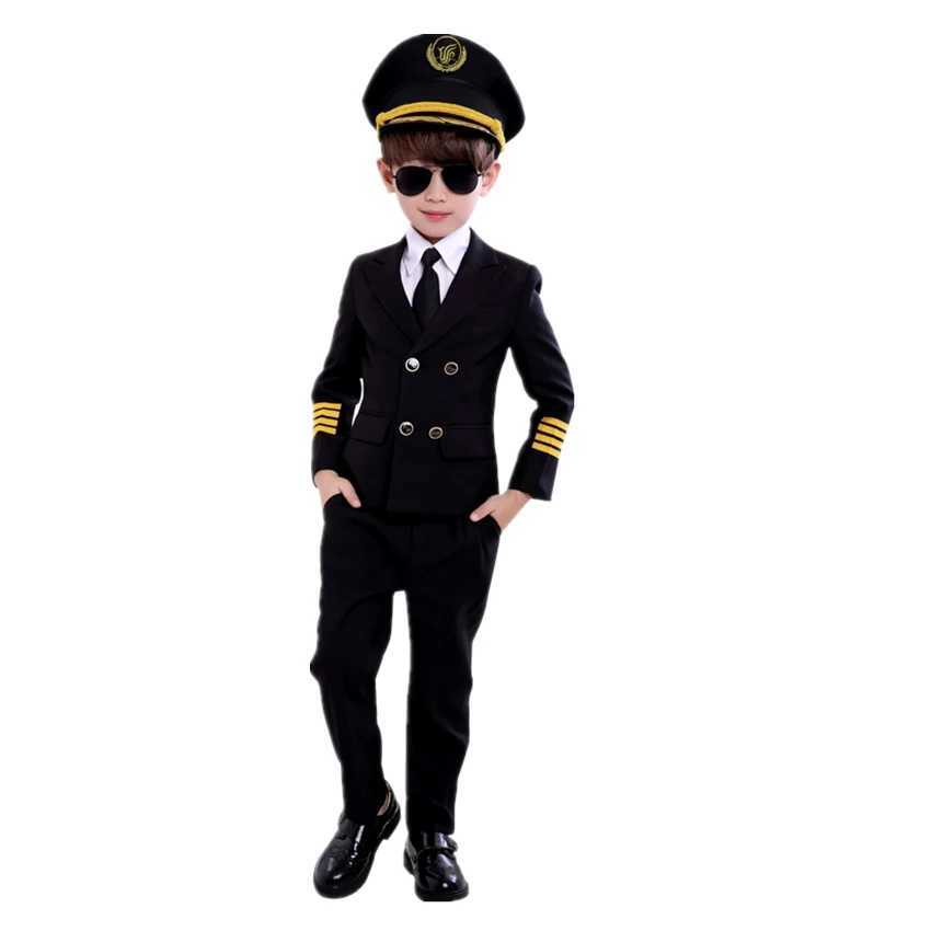 Childrens Day Pilot Uniform Stewardess Cosplay Halloween Costumes for Kids Disguise Girl Boy Captain Aircraft Fancy Clothing W250117