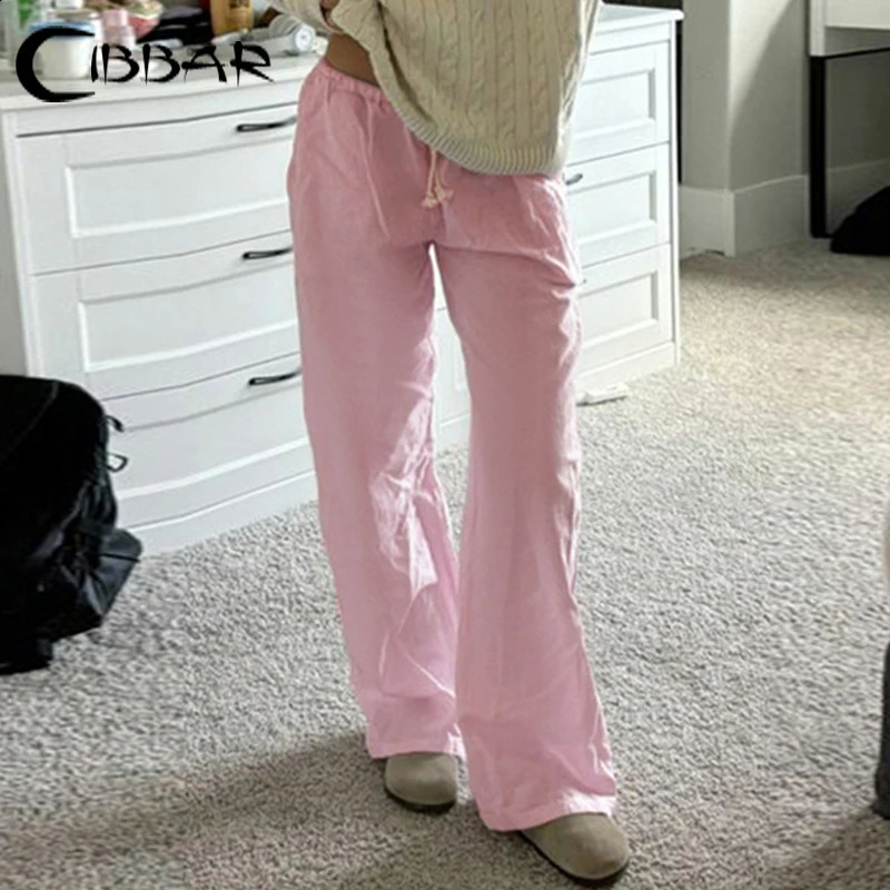 CIBBAR Drawstring Low Rise Pink Casual Pants y2k Basic See Through Pants y2k Aesthetic Straight Trousers for Women Korean Style 250122