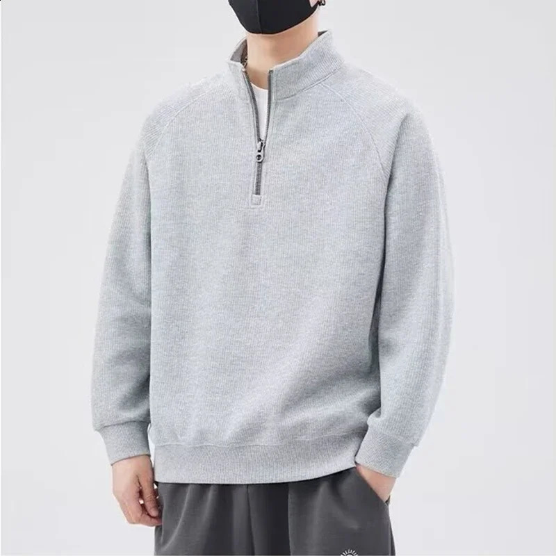 Autumn Standup Collar Pullover Sweatshirts For Men Half Zip Y2K Vintage Hoody Casual Preppy Fashion Streetwear Clothes 250122