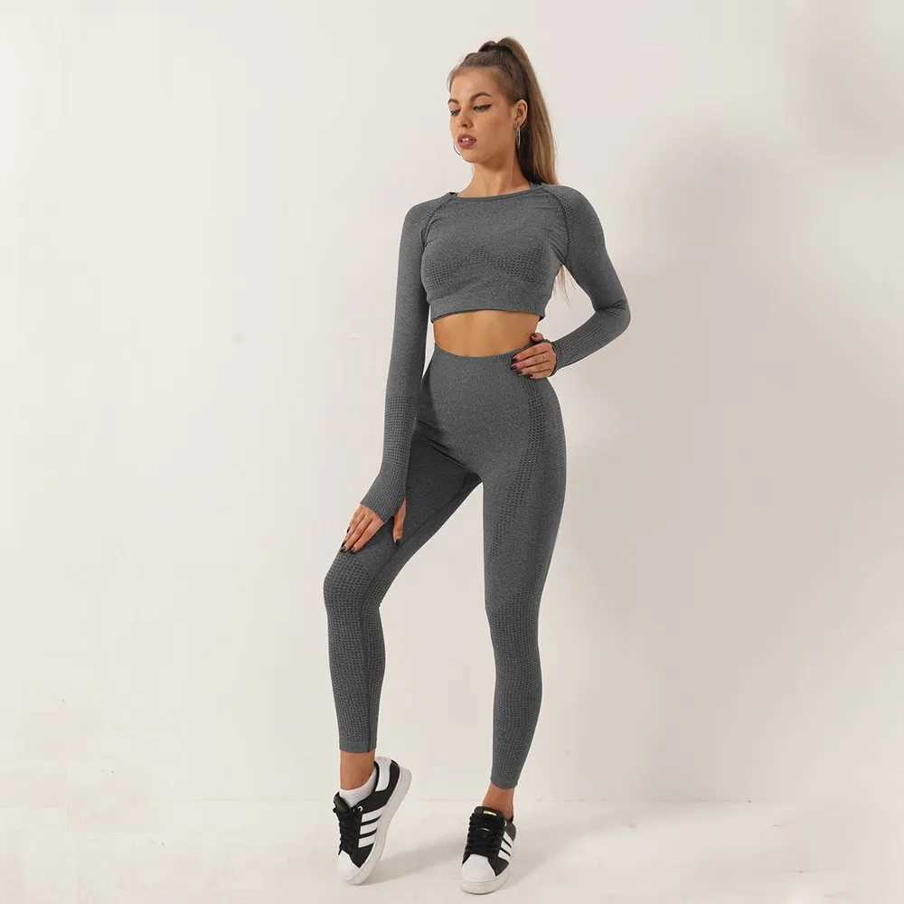 2pcs Women Seamss Yoga Set Sport Suit Gymwear Workout Clothes Long Seven Gym Crop Top High Waist ggings Fitn Sports Wear W250121