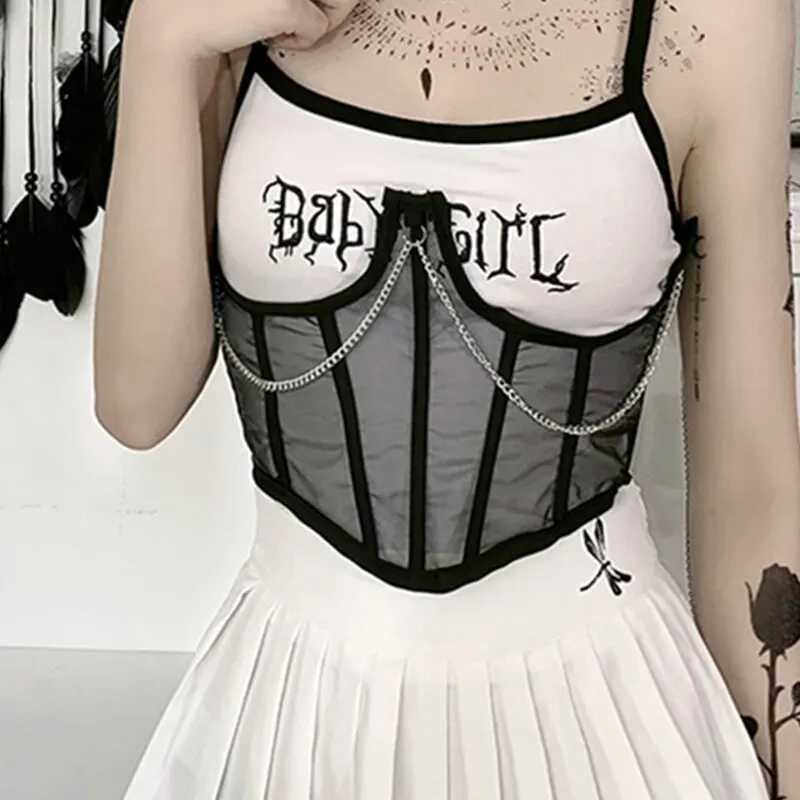 Sexy Corset Underbust Punk Metal Chain Black Women Top Curve Shaper Strap Slimming High Waist Belt Lace Bustiers W250120