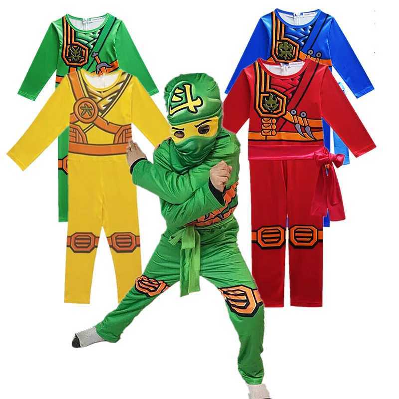 Kids Leg Ninja Cosplay Superhero Jumpsuit Kids Anime Ninja Costume Fancy Party Dress Carnival Halloween Costume with Toy Fork W250117