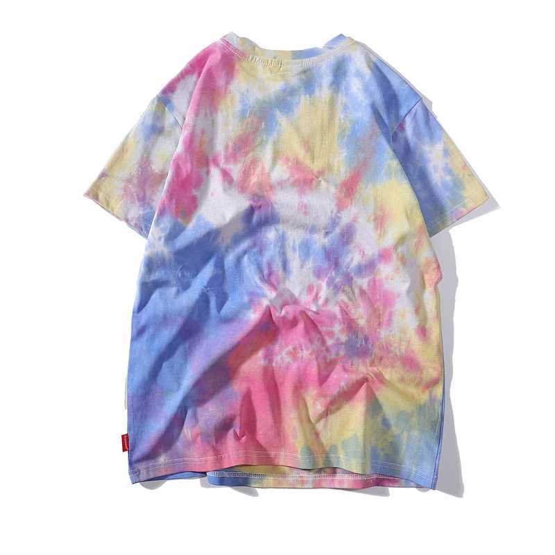 Tie dye mens summer T-shirt 100% pure cotton fashionable short sleeved womens street clothing hip-hop mens top M-2XL W250117