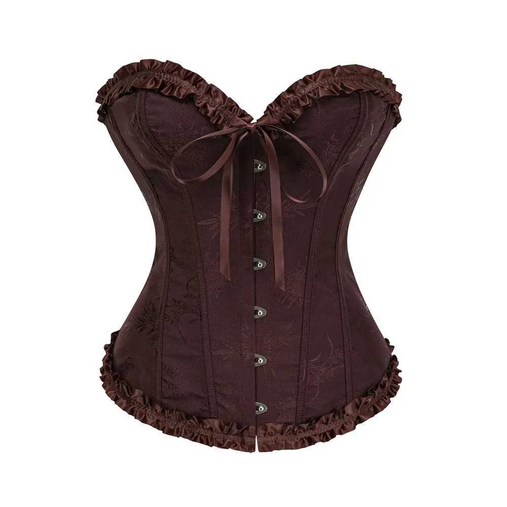 Womens Orange Jacquard Ruffles Trim Sexy Overbust Corset For Women Plus Size Gothic Clothes Slim Waist Body Shaper Bustier XS-2XL W250120
