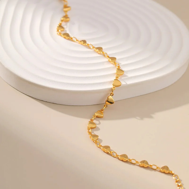 Fashion Heart OL Jewelry Gifts 18K Gold Plated Peach Link Chain Anklets for Women Summer Waterproof Metal Accessories 250114