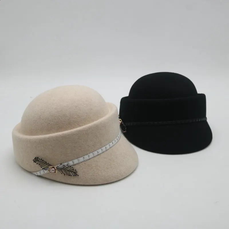 Lady Autumn And Winter Felt sboy Cap Banquet Cloche Hats Woman Party Formal Fedora Top Quality 100% Wool Beret Hat 250118