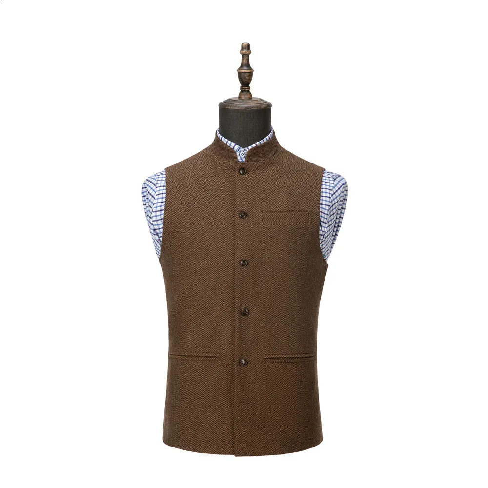 Mens Suit Vest Elegant Sleeveless Stand Collar Business Button Slim Fit Herringbone Waistcoat For Wedding 250114