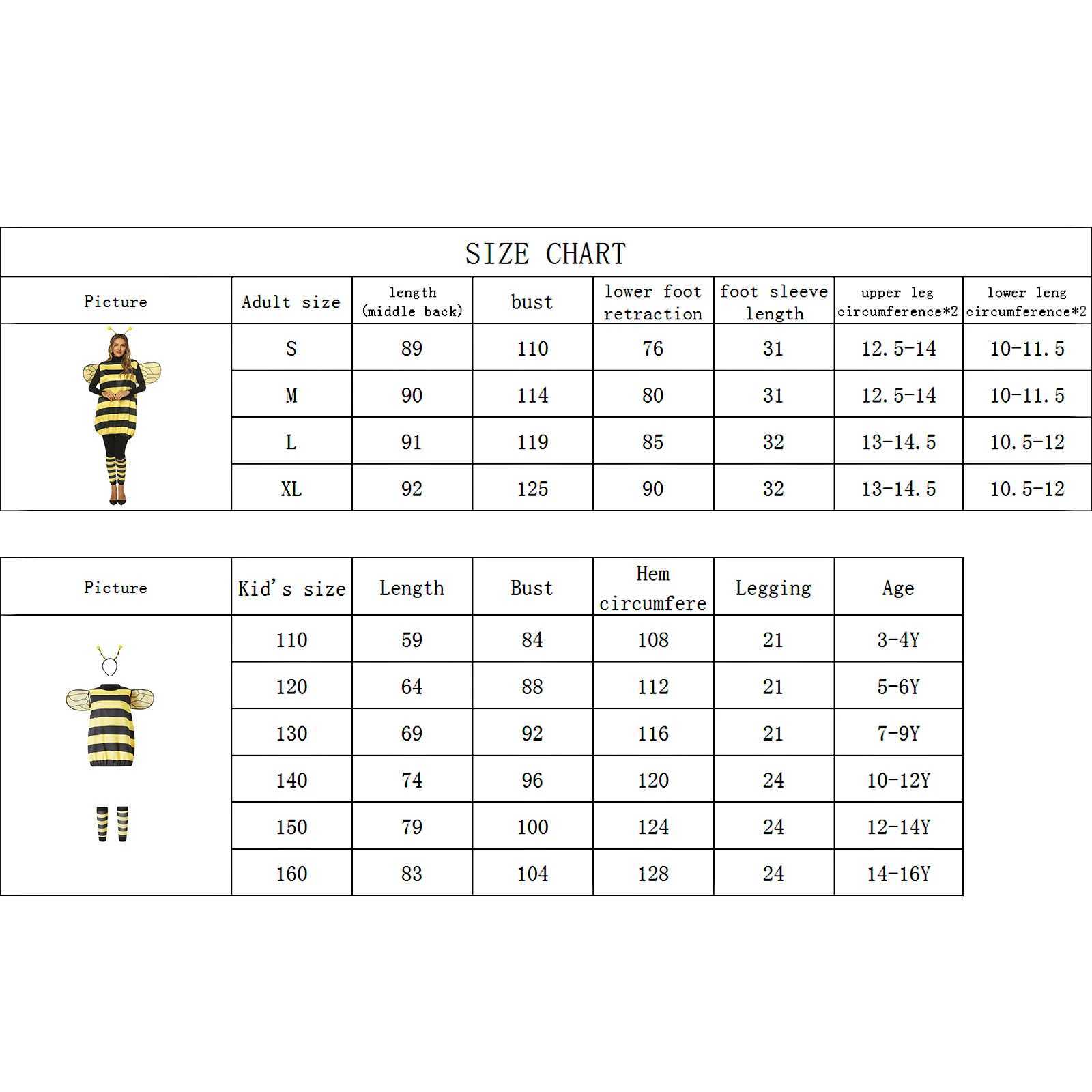 Bee Costumes for Women Halloween Honey Bee Costume Adult Kids Little Bee Costume Antenna Headband+Dress+Wings+Leg Warmers W250117