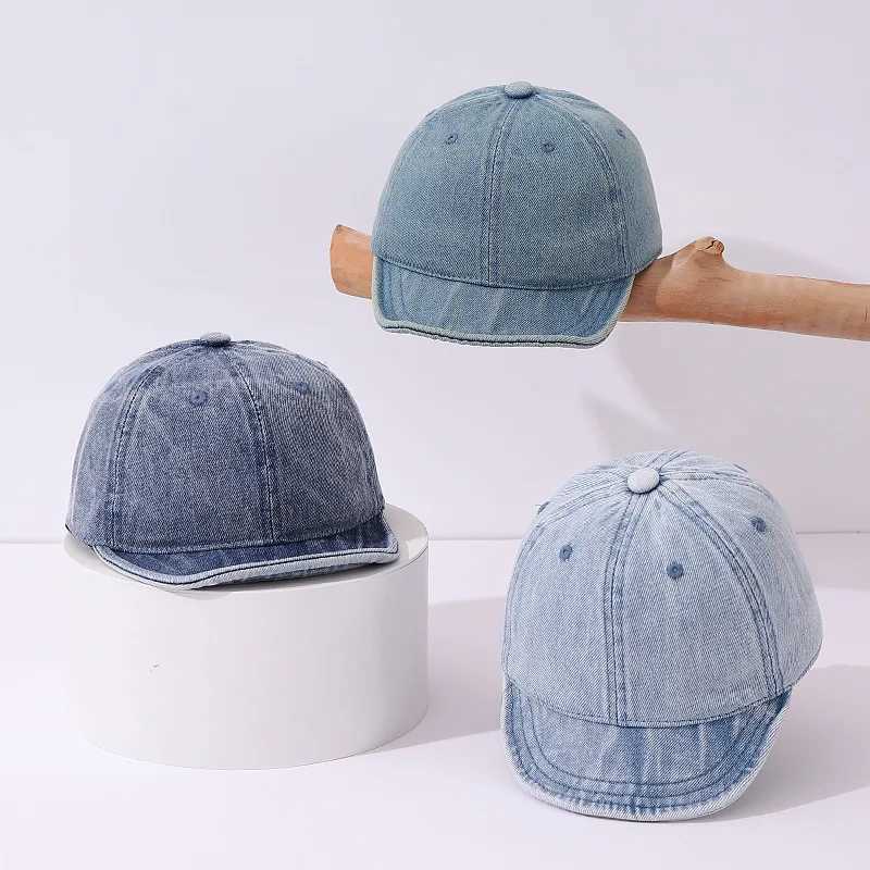 Wash denim baseball caps for boys and girls retro soft brown sun hats simple solid color adjustable childrens duck tongue hats M250121