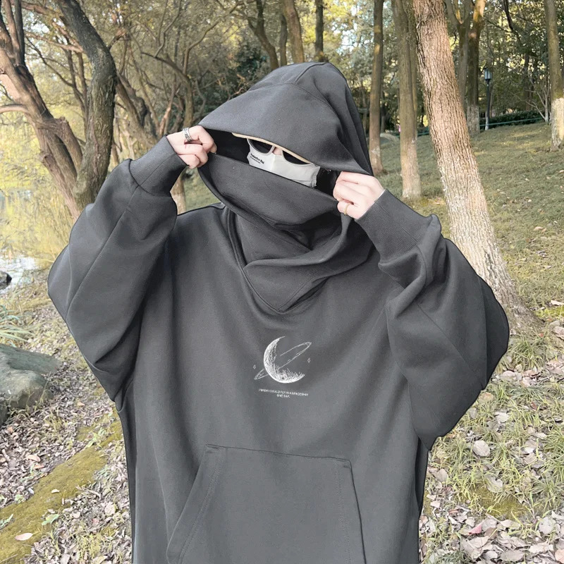 Moon Graphic Printed Ninja Hoodies Hombre Japanese Style Streetwear Turtleneck Sweatshirts Autumn Hip Hop Y2K Oversize Hoodie 250109Z