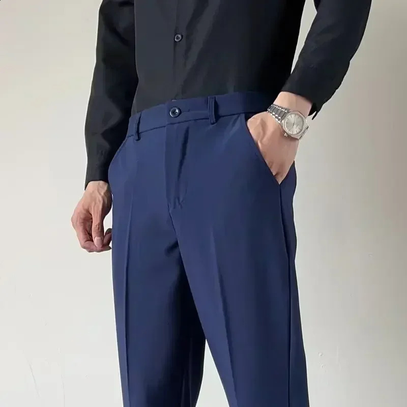 Mens Suit Pants Gray White Black Slim Business Casual Nine-point Pants Straight Plus Size Trousers Office Social Wedding 250122