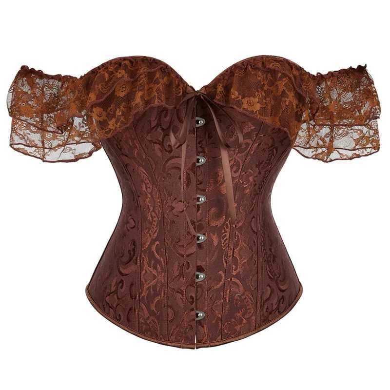 Lace Short Sleeves Overbust Corset Red Black White Beige Green Corselet Steampunk Waist Bustier Top Corset W250120