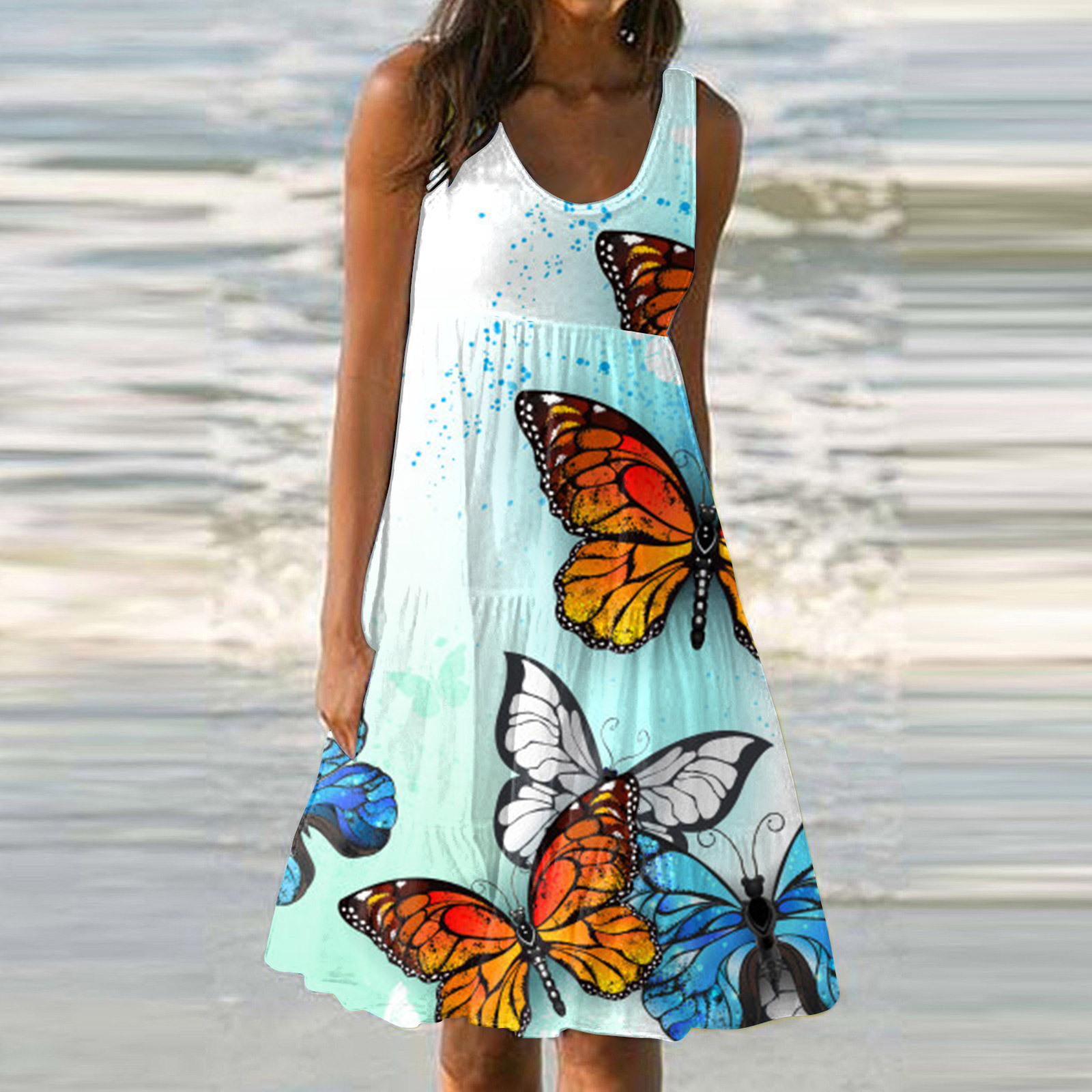 2025 Summer New Beach Skirt Women's Designer Natural Scenery Beach Printed A-line Dress