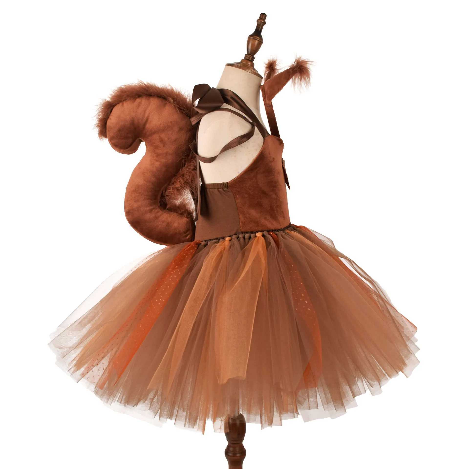 Brown animal squirrel childrens costume girl role-playing costume headband and tail Christmas party Halloween carnival costume W250117