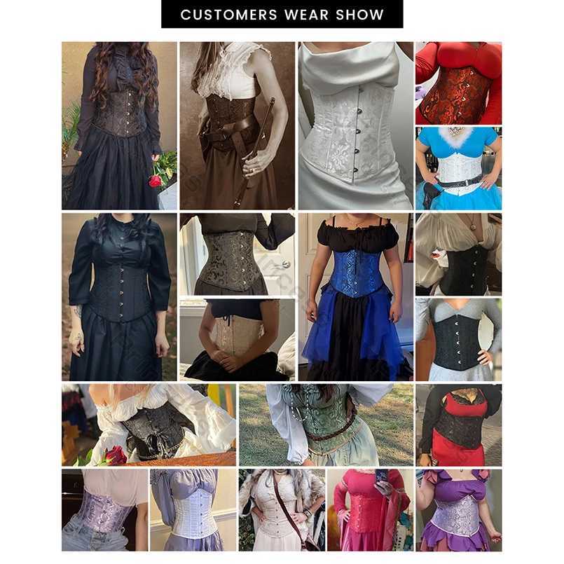 Underwear Corset Plus Size Gothic Corset Cincher Medieval Womens Corset Jacquard Retro Waist Corset Top Black and White Purple W250120