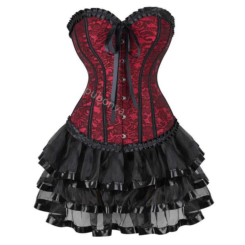 Corset Dress Tutu Skrits Set Overbust With Lace Costume Party Sexy Burlesque Ladies Outfit Plus Size Gothic Halloween Red Black W250120