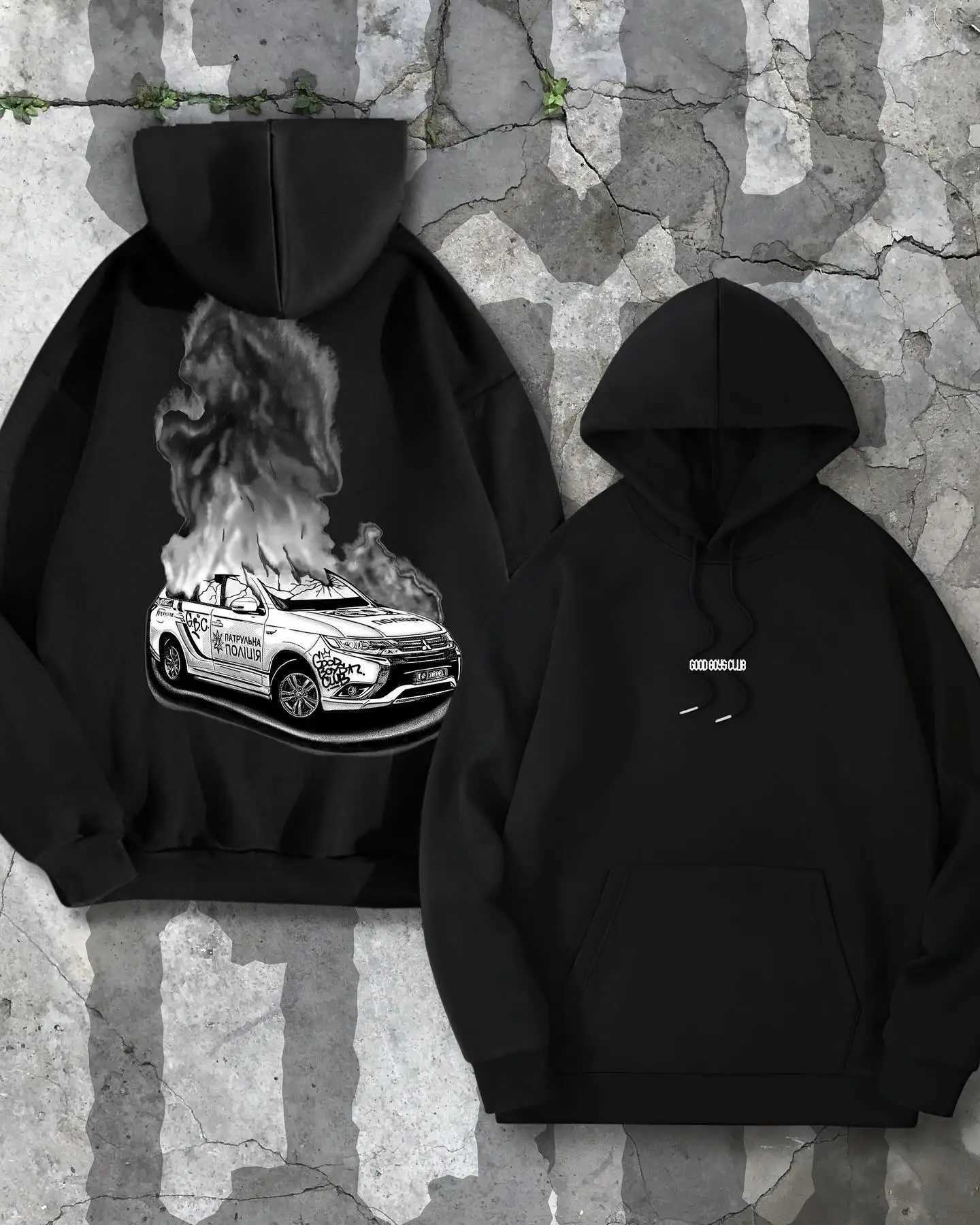 Y2K Personalized Car Printed Pattern Black Loose Drawstring Zipper Classic Style Womens Daily Commuter Hoodie W250117