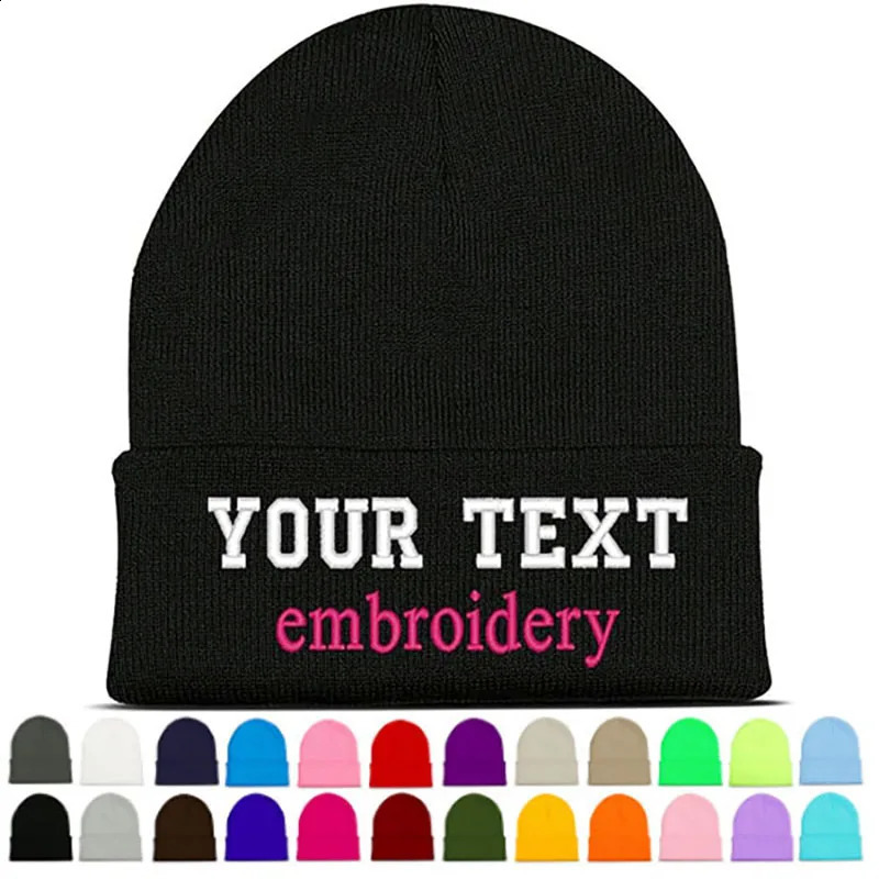 Personalized Customize Text Embroidery Beanie Hats for Women Men Winter Warmer Knitted Caps Wholesale Drop 250120