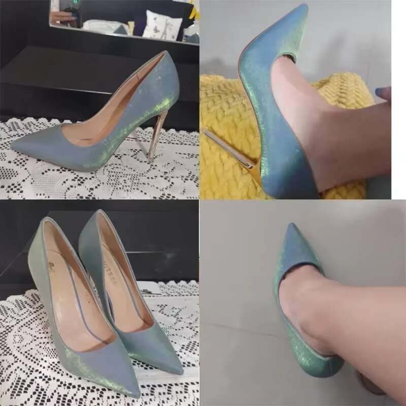 Women Fetish 10.5cm High Blue Bury Formal Dress Pumps Lady Sparkly Satin Wedding Brides Fairy Stilettos Heels Shoes
