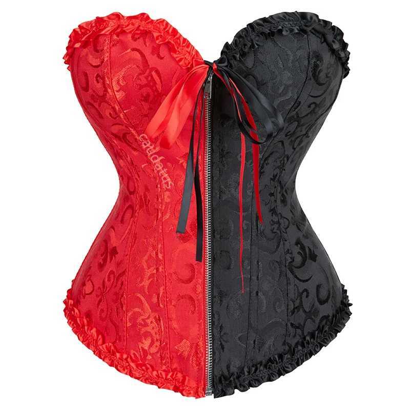 Corsets Bustiers Sexy Top Blouse with Zipper Red and Black Corset Costume Halloween Plus Size Floral Vintage Gothic Corset W250120