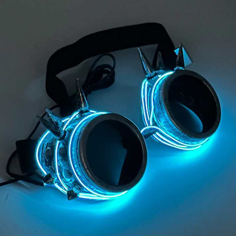 Retro Luminous Glowing Steampunk Glasses LED Light Party Decor Gothic Goggles Glasses With Nail Neon Glasses Men Women Supplies T250122