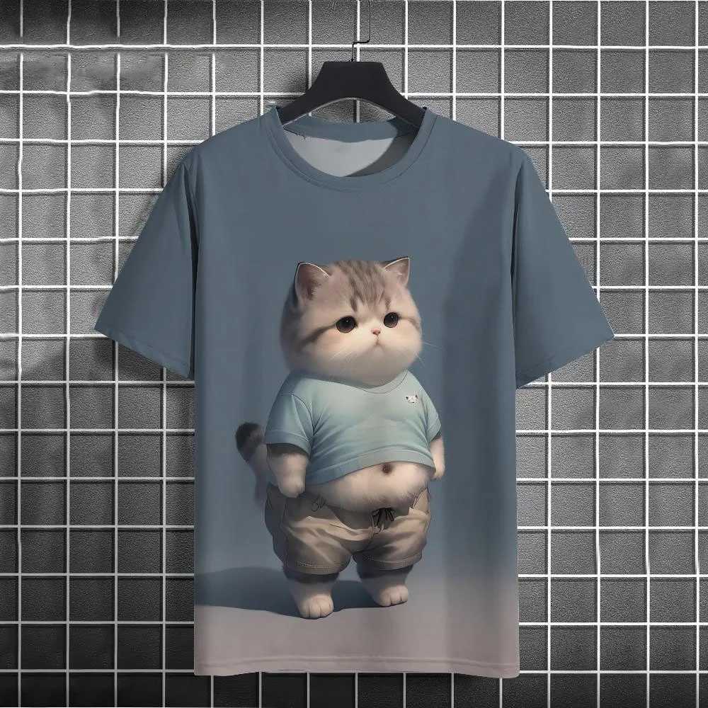 Funny Cartoon Cat T-Shirts Animal Graphic 3D Print Men Women Short Sleeve T Shirt Oversized Tees Harajuku Y2k Tops Kids Clothing W250117