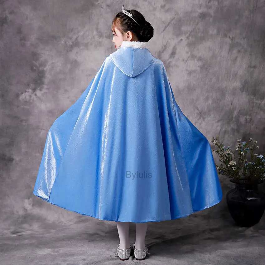Girl Cinderella Rapunzel Coat Princess Anna Aurora Velvet Cosplay Costume Fancy Fairy Cinderella Long Cloak Hooded Corduroy Cape W250117