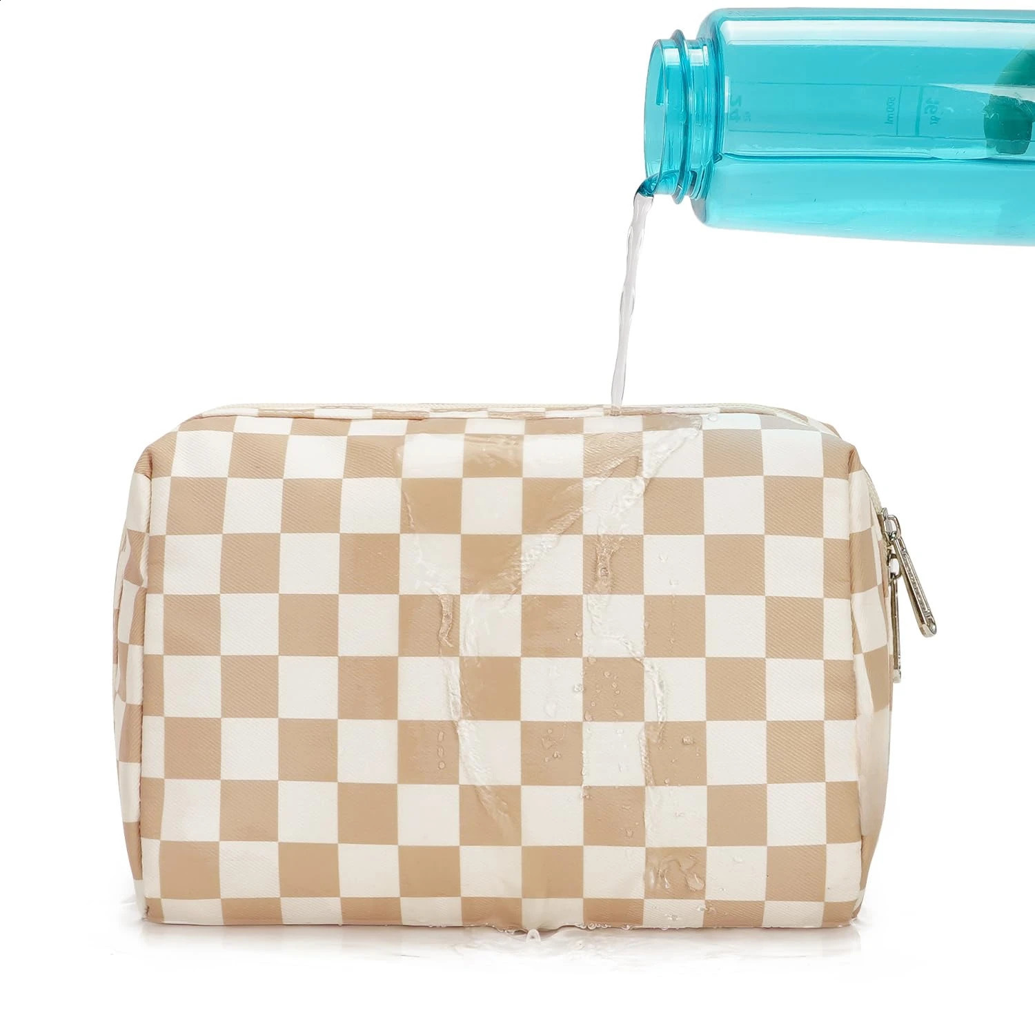 Large Checkered Makeup Bag Zipper Pouch Travel Cosmetic Bag Organizer for Women 250120