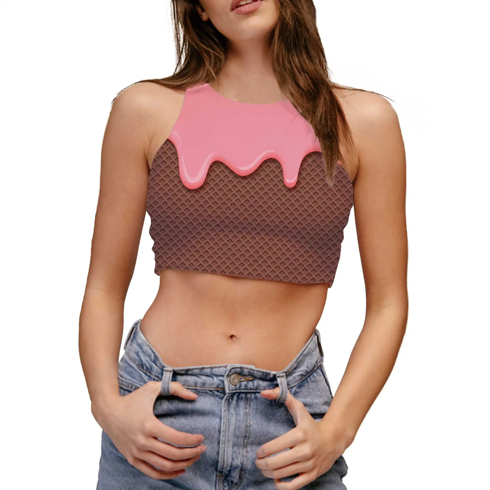 3D Print Woman Clothing Ice Cream Graphic Vest Lovely Clothes Round Neck Sleeveless T-shirt Funny Sexy Summer Girl Crop Top 250116
