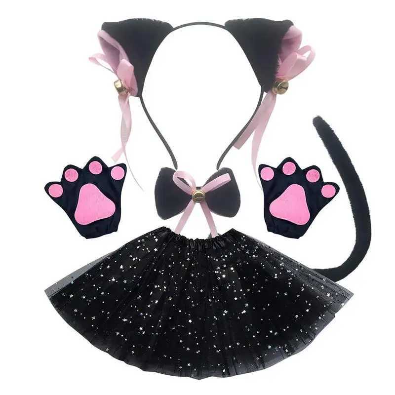 Cat Ears and Tail Set Cat Costume White Black 3D Animal Costume for Stage Performances Cosplay Party Kid Easter Cosplay Birthday W250117