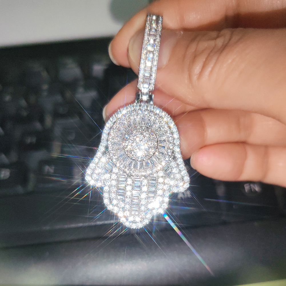 Hip Hop Vintage Hand Pendant Necklace Full 5A Zircon Gold Plated Women Men Jewelry Gift