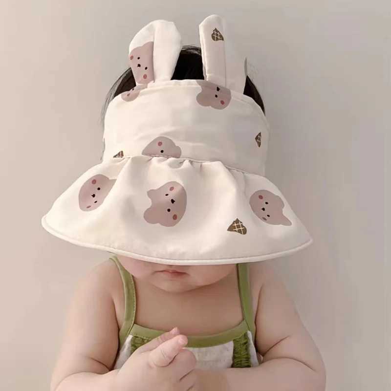 Summer Baby Sun Hat Fashion Cute Cartoon Printing Small Ear Kids Beach Sunshade for Boy Girl Wide Brim Toddler Visor Caps M250121