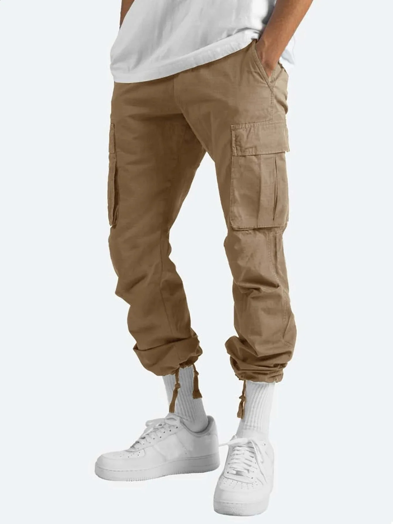 Men Spring Casual Trousers Solid Color Multi-Pocket Loose Straight Sports Fitness Pants Outdoor Cargo Pants Men 250122