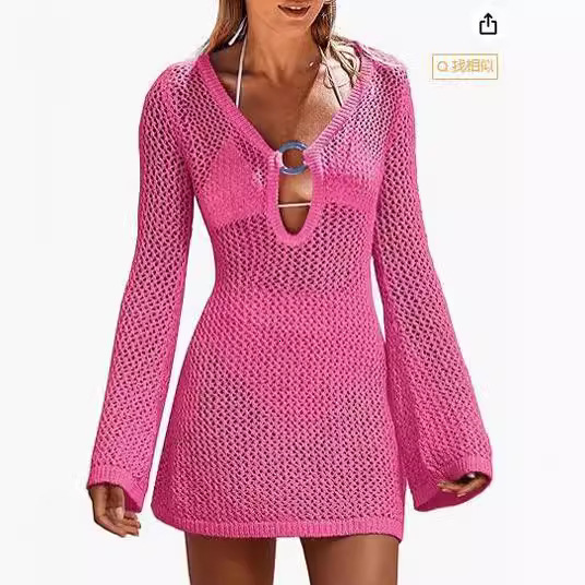 2025 New Designer 6-color 4 Size Outdoor Sexy Round Casual Long Sleeve Hollow Women's Beach Skirt