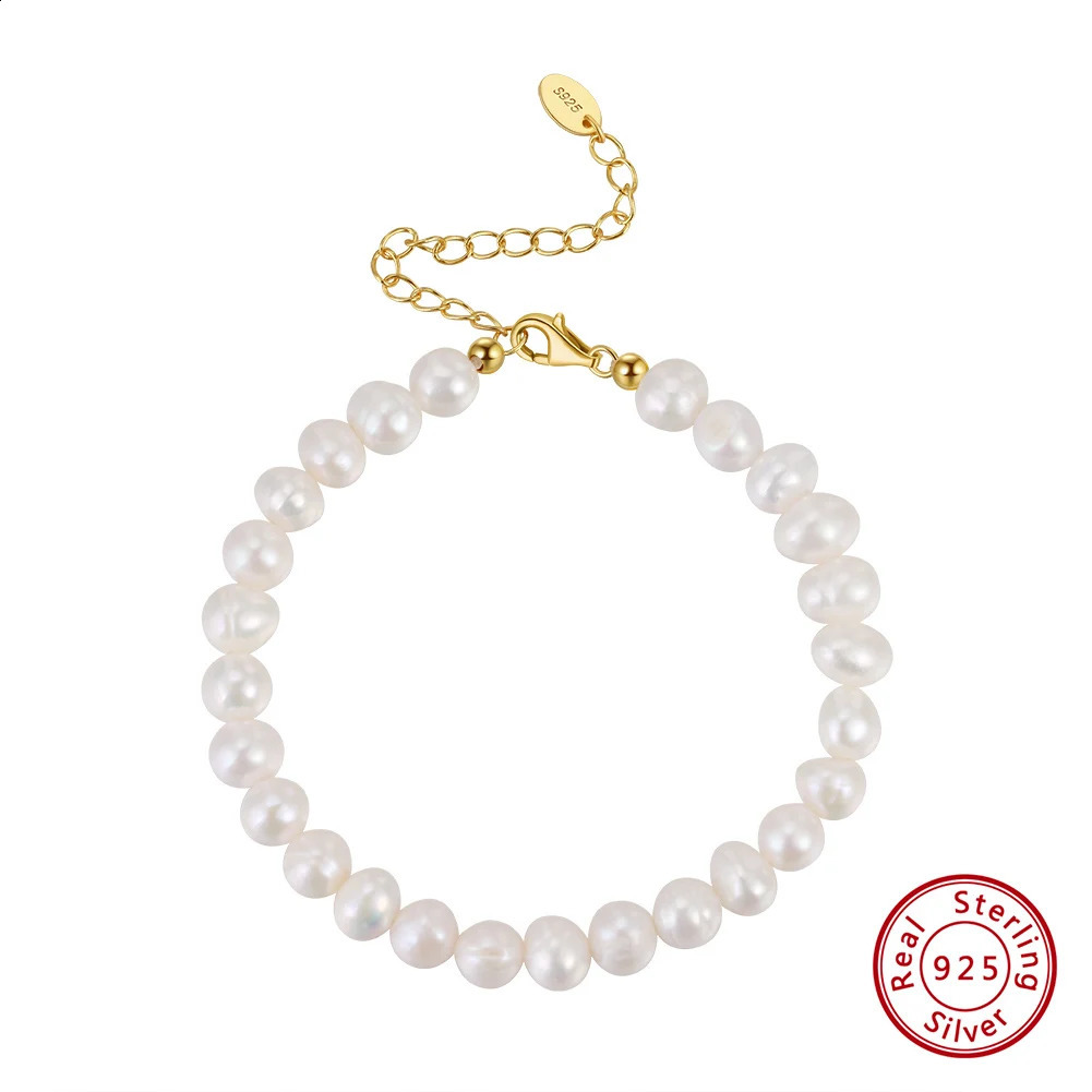KISS MANDY 14K Gold 925 Sterling Silver Chain Bracelet with Cultured freshwater Pearl for Women White Pearls Fine Jewelry GPB10 250121