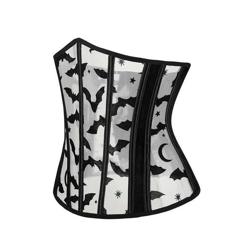 2024 Fishbone Corset Bat Print Waist Seal Shaped Body Outwear Waist Clip Belt Black Underbust Corset Women Lingerie Waist belt W250120