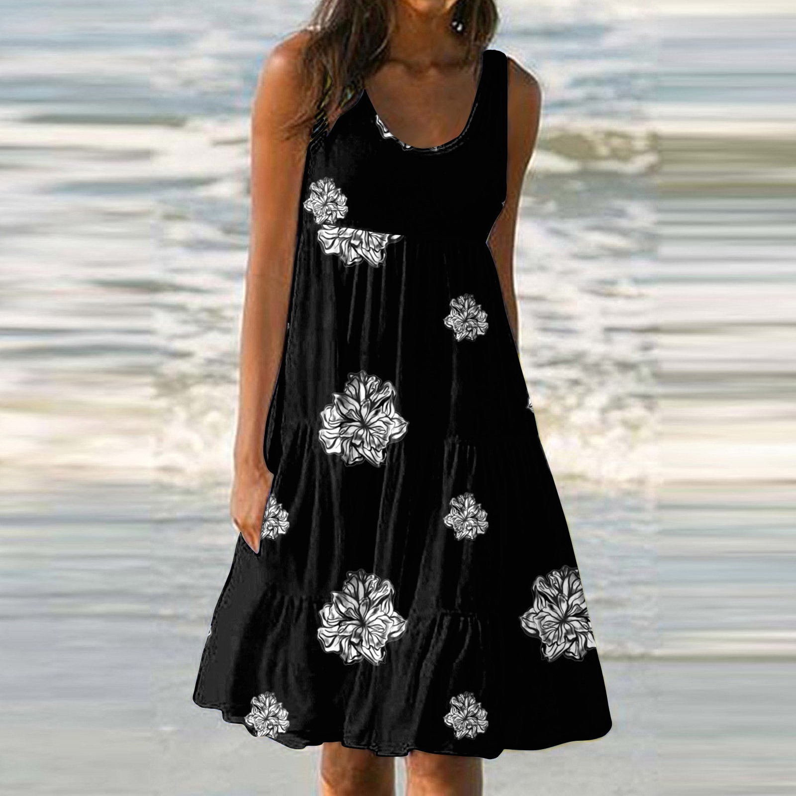 2025 Summer New Beach Skirt Women's Designer Natural Scenery Beach Printed A-line Dress