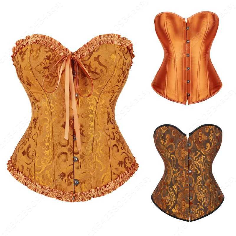 Corsets Top For Women Satin Corset Plus Size Vintage Overbust Corset Orange Burlesque Costumes XS-7XL W250120