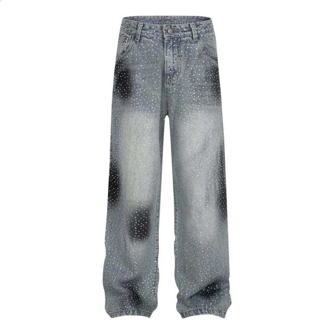 Mens Fashion High Street Hip Hop Jeans Pants With Rhinestone Streetwear Loose Fit Y2K Denim Trousers Baggy Washed Jeans 250120